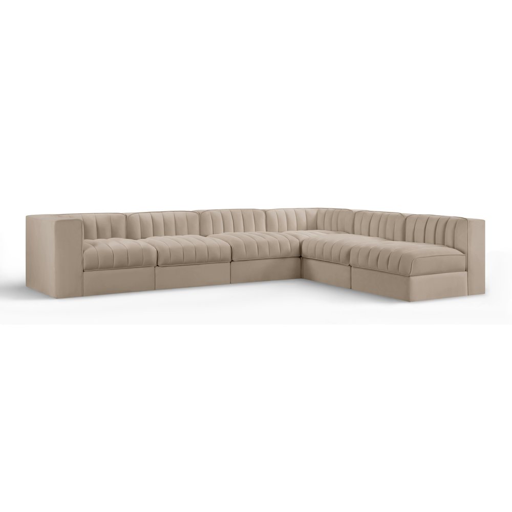 Rummi Beige Velvet Performance Fabric Upholstered 6pc. Modular Sectional