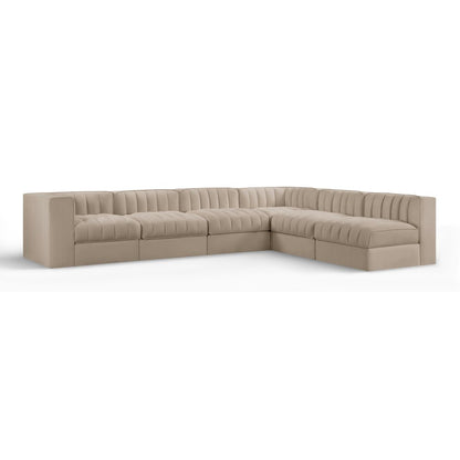 Rummi Beige Velvet Performance Fabric Upholstered 6pc. Modular Sectional