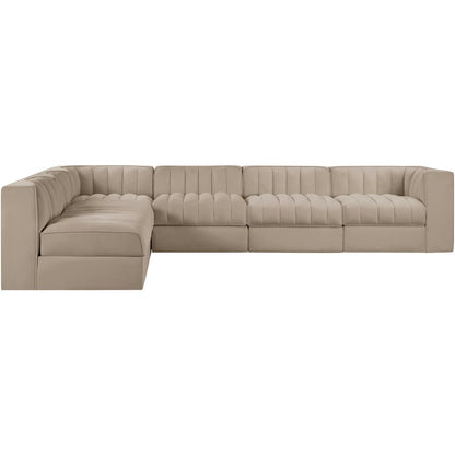 Rummi Beige Velvet Performance Fabric Upholstered 6pc. Modular Sectional