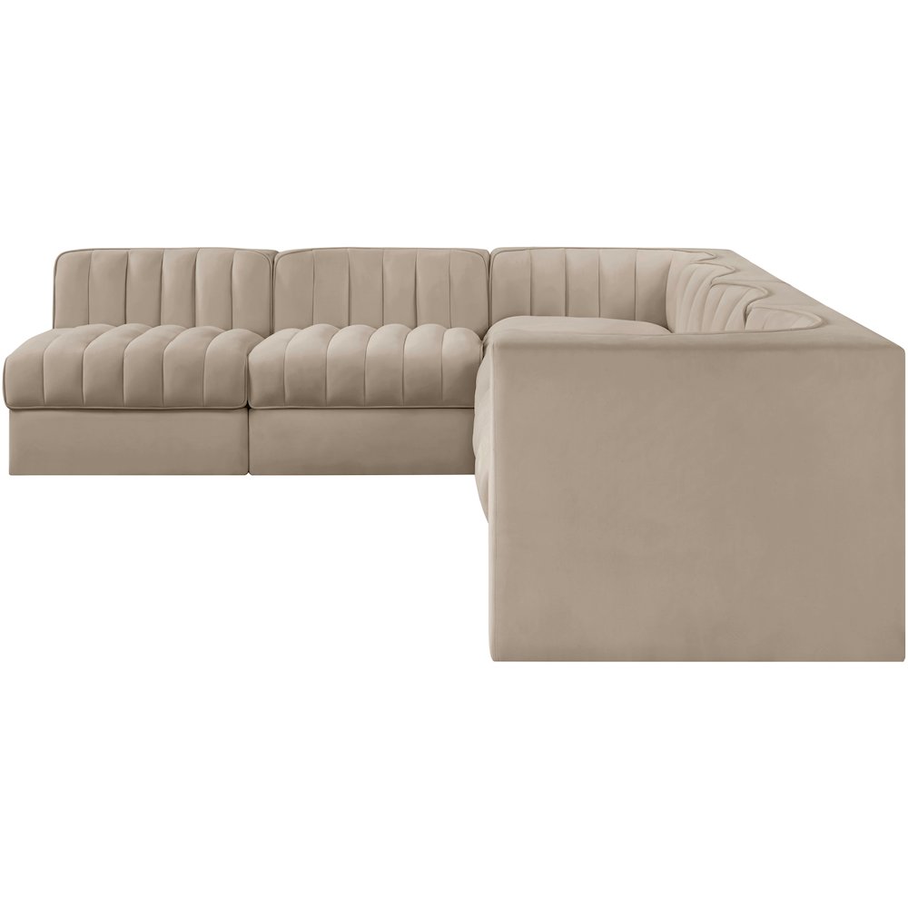 Rummi Beige Velvet Performance Fabric Upholstered 6pc. Modular Sectional
