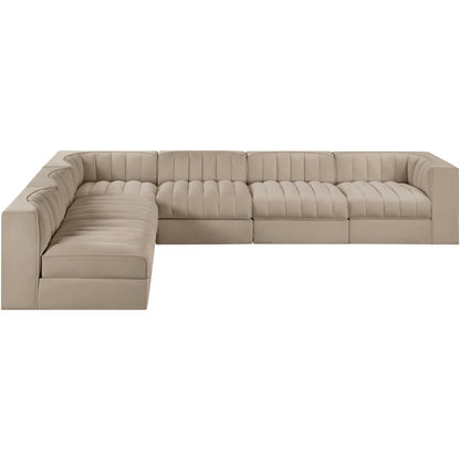 Rummi Beige Velvet Performance Fabric Upholstered 6pc. Modular Sectional