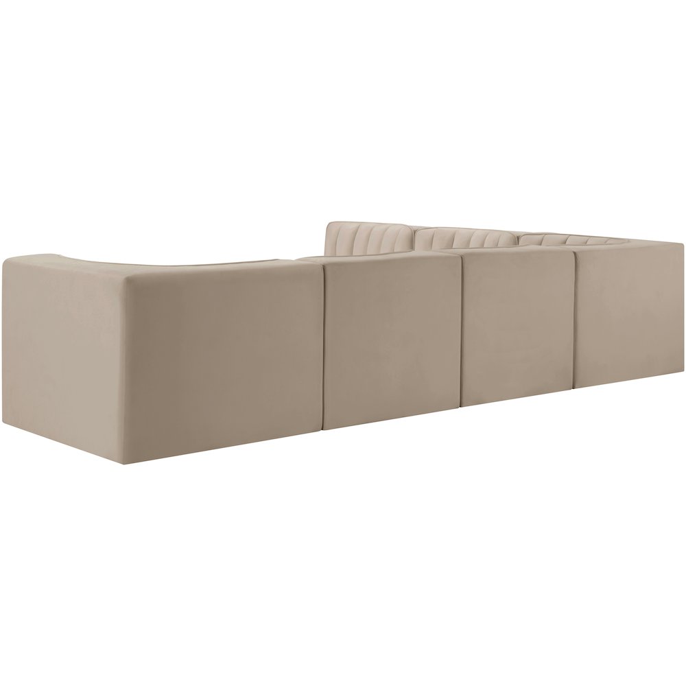 Rummi Beige Velvet Performance Fabric Upholstered 6pc. Modular Sectional