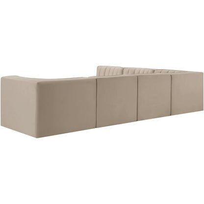 Rummi Beige Velvet Performance Fabric Upholstered 6pc. Modular Sectional