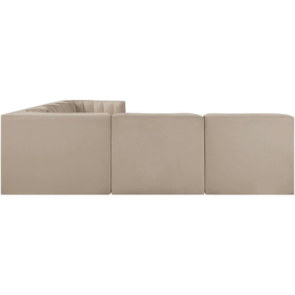 Rummi Beige Velvet Performance Fabric Upholstered 6pc. Modular Sectional
