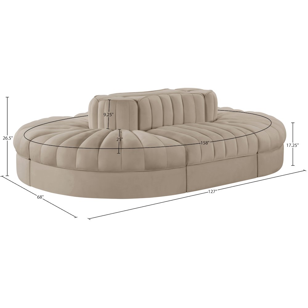 Rummi Beige Velvet Performance Fabric Upholstered 6pc. Modular Sectional