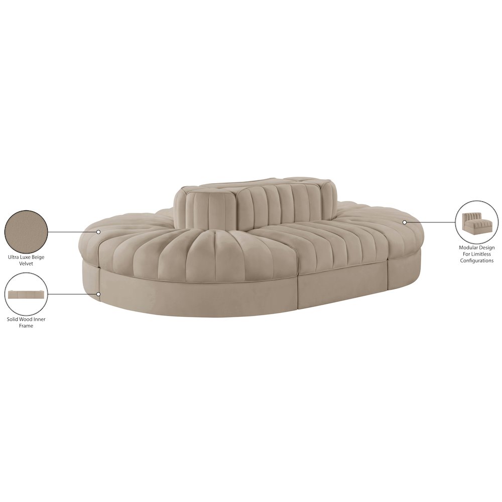 Rummi Beige Velvet Performance Fabric Upholstered 6pc. Modular Sectional