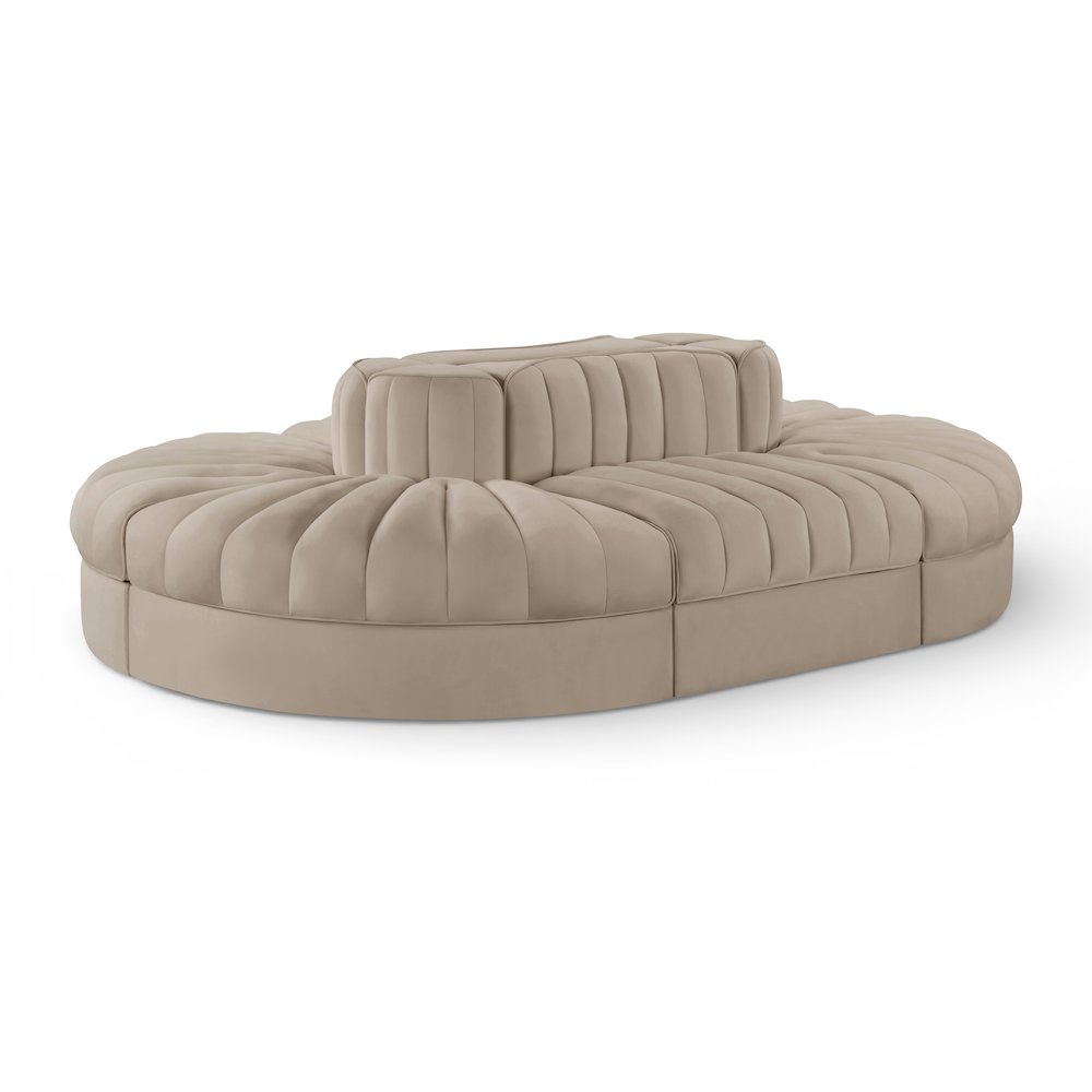 Rummi Beige Velvet Performance Fabric Upholstered 6pc. Modular Sectional