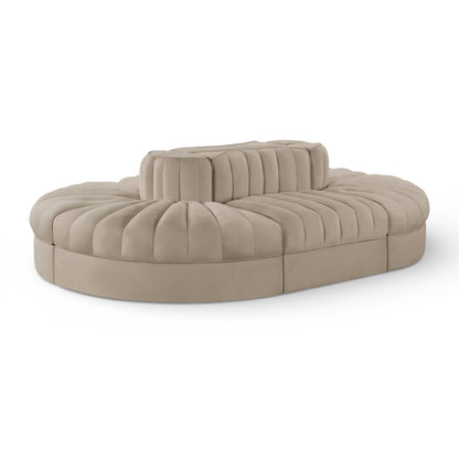 Rummi Beige Velvet Performance Fabric Upholstered 6pc. Modular Sectional