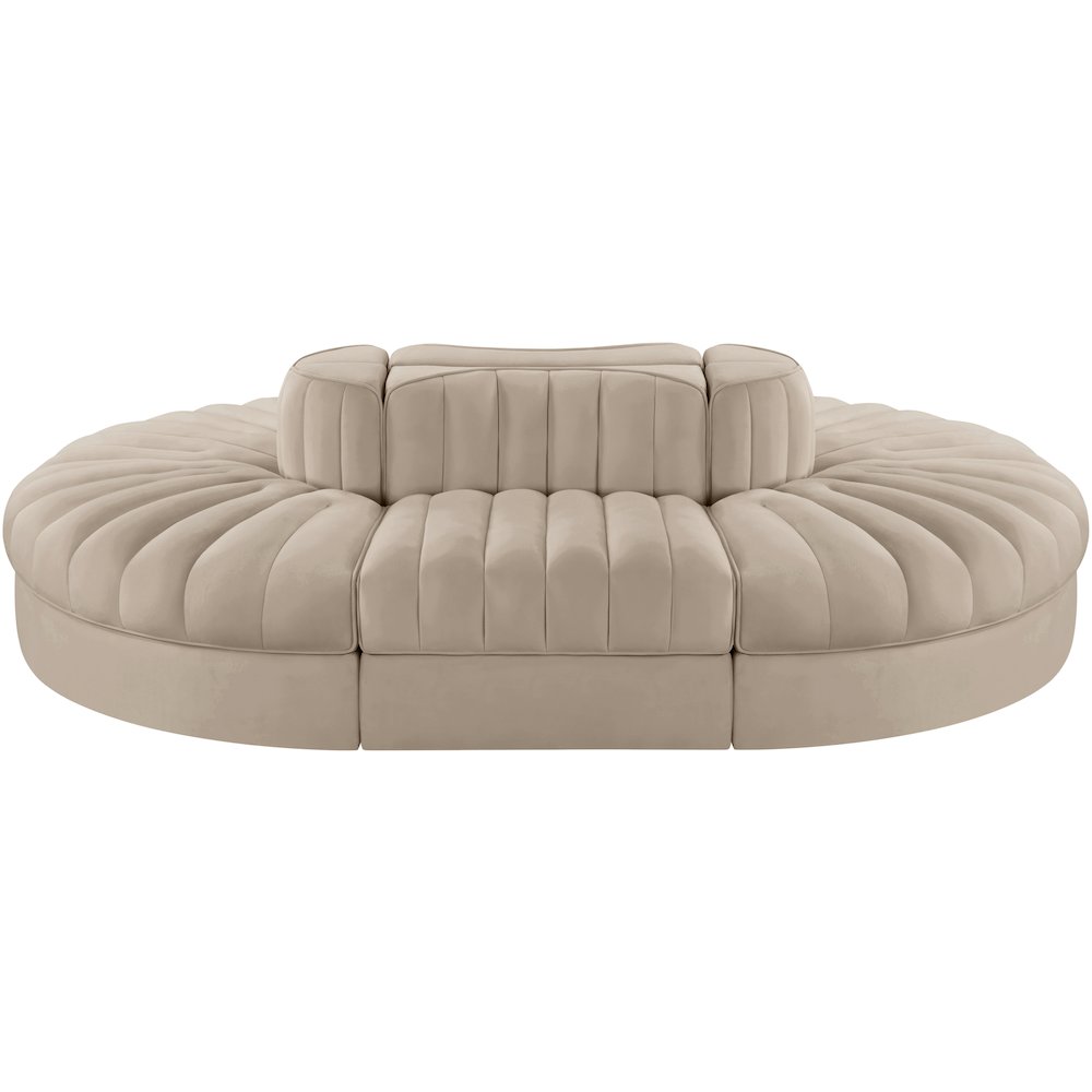 Rummi Beige Velvet Performance Fabric Upholstered 6pc. Modular Sectional