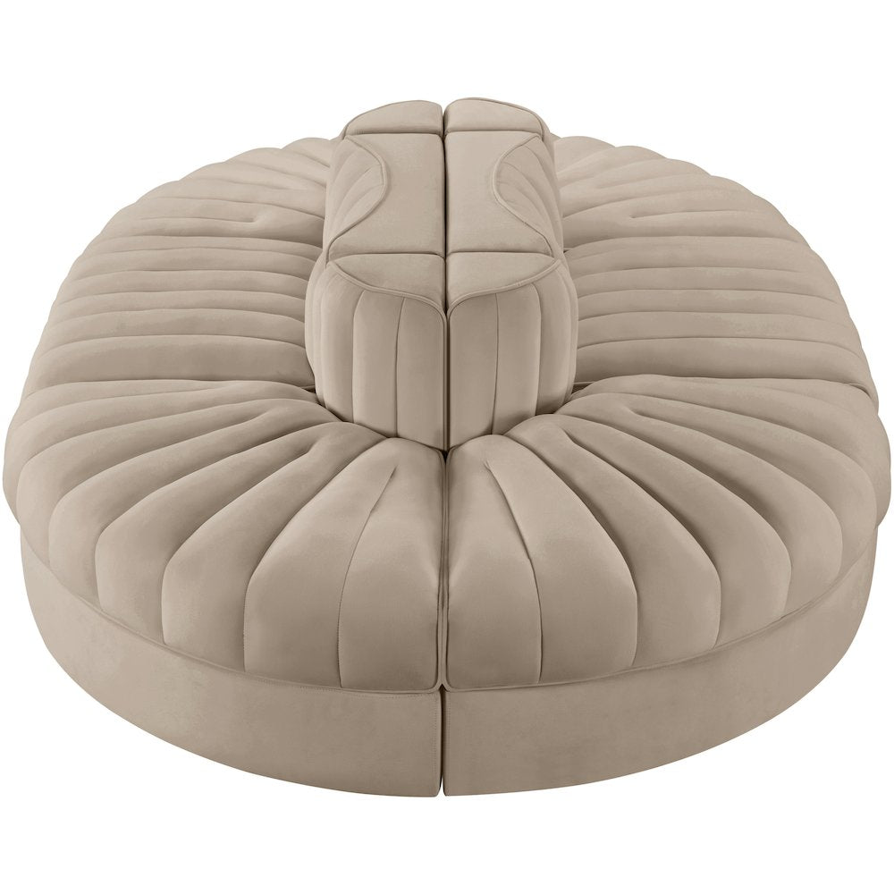 Rummi Beige Velvet Performance Fabric Upholstered 6pc. Modular Sectional