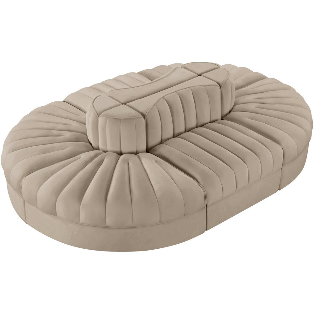 Rummi Beige Velvet Performance Fabric Upholstered 6pc. Modular Sectional