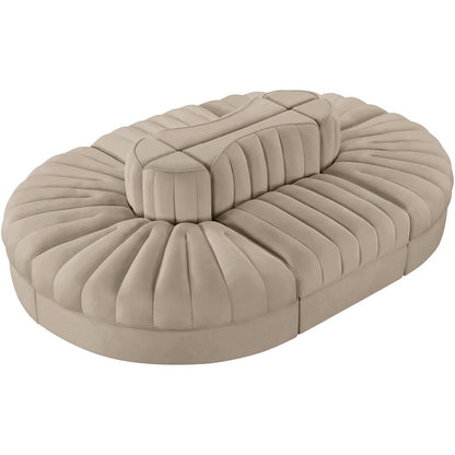 Rummi Beige Velvet Performance Fabric Upholstered 6pc. Modular Sectional