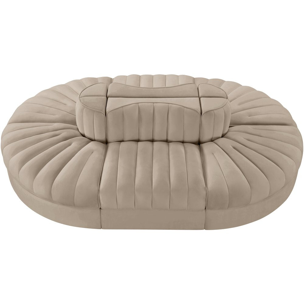 Rummi Beige Velvet Performance Fabric Upholstered 6pc. Modular Sectional