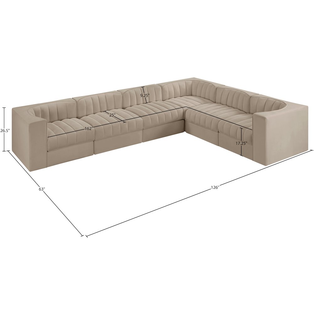 Rummi Beige Velvet Performance Fabric Upholstered 6pc. Modular Sectional