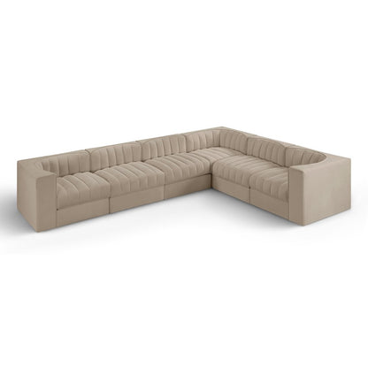 Rummi Beige Velvet Performance Fabric Upholstered 6pc. Modular Sectional