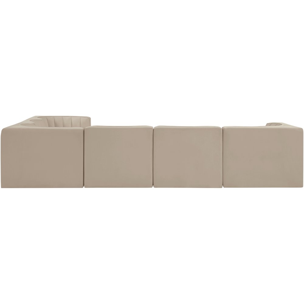Rummi Beige Velvet Performance Fabric Upholstered 6pc. Modular Sectional
