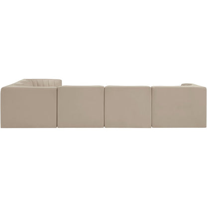 Rummi Beige Velvet Performance Fabric Upholstered 6pc. Modular Sectional