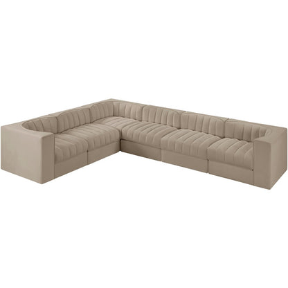 Rummi Beige Velvet Performance Fabric Upholstered 6pc. Modular Sectional