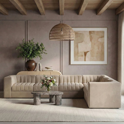 Rummi Beige Velvet Performance Fabric Upholstered 6pc. Modular Sectional