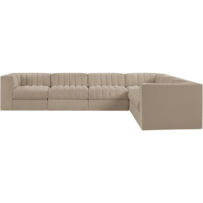Rummi Beige Velvet Performance Fabric Upholstered 6pc. Modular Sectional
