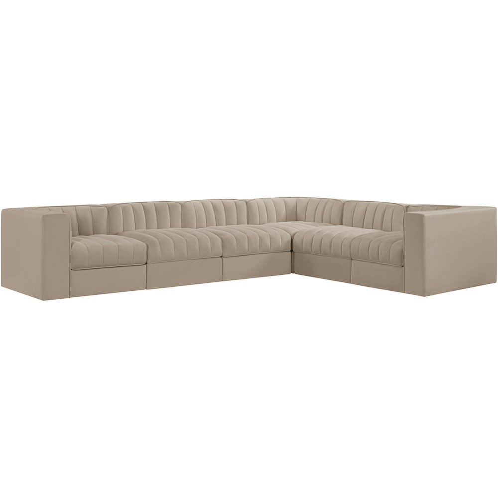 Rummi Beige Velvet Performance Fabric Upholstered 6pc. Modular Sectional