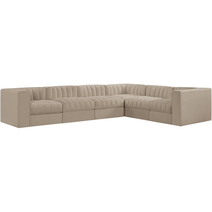 Rummi Beige Velvet Performance Fabric Upholstered 6pc. Modular Sectional