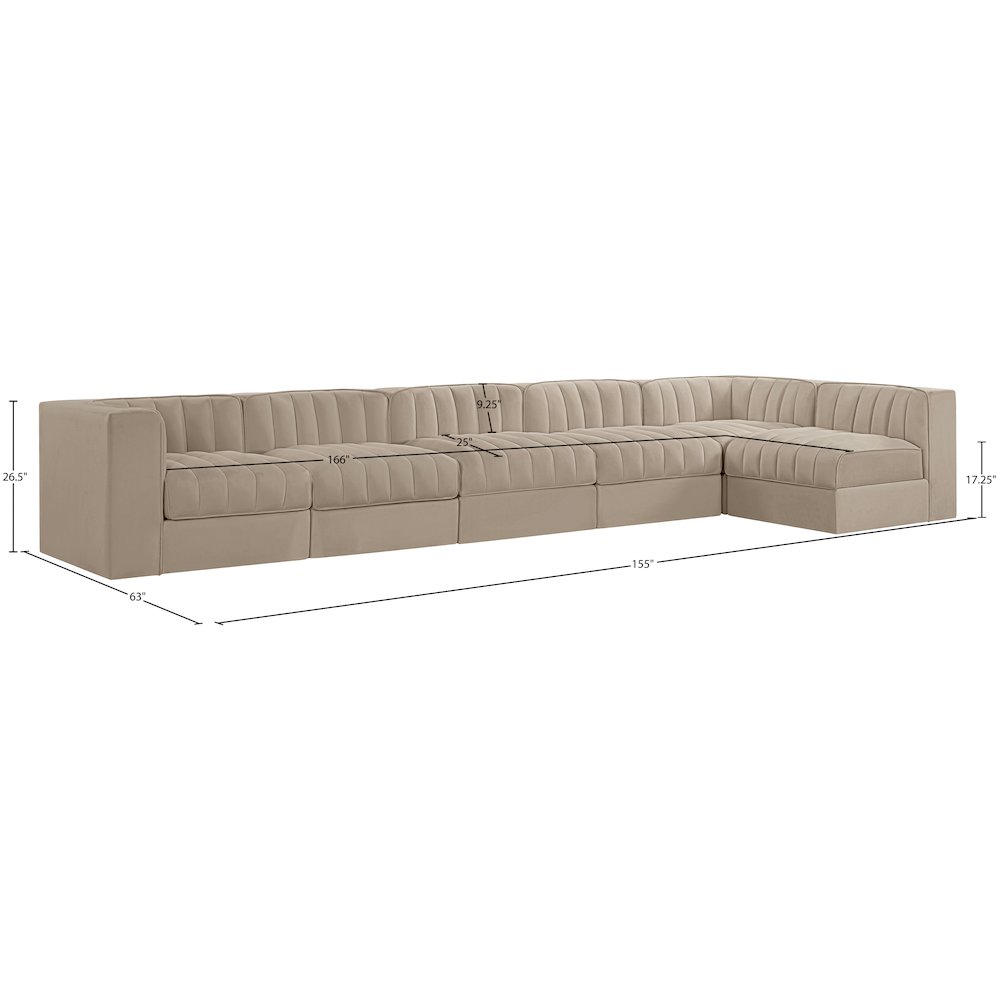 Rummi Beige Velvet Performance Fabric Upholstered 6pc. Modular Sectional