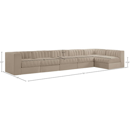 Rummi Beige Velvet Performance Fabric Upholstered 6pc. Modular Sectional