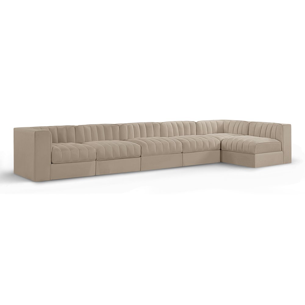 Rummi Beige Velvet Performance Fabric Upholstered 6pc. Modular Sectional