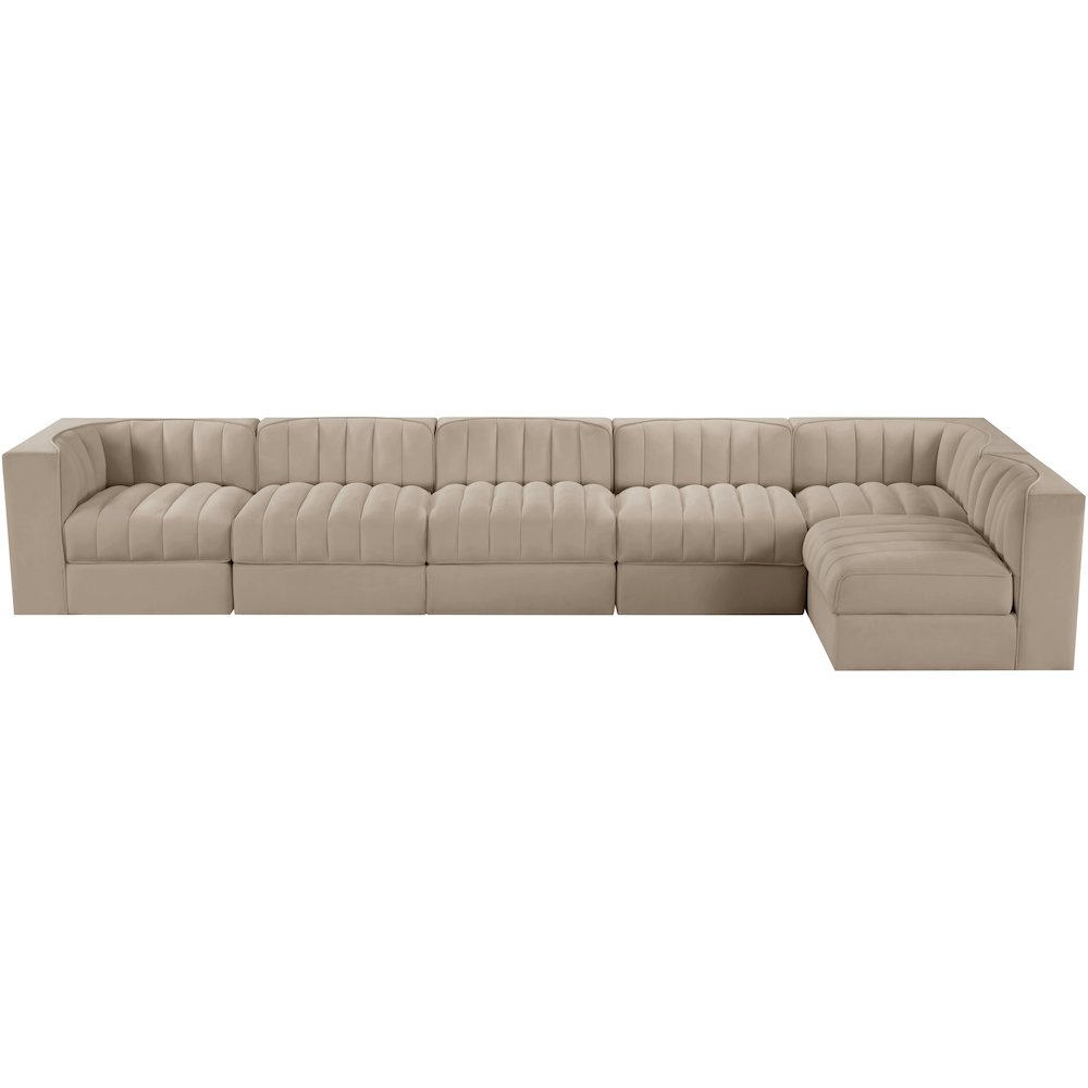 Rummi Beige Velvet Performance Fabric Upholstered 6pc. Modular Sectional