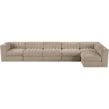 Rummi Beige Velvet Performance Fabric Upholstered 6pc. Modular Sectional