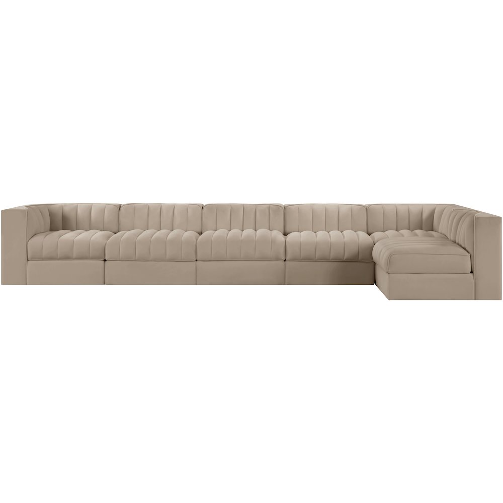 Rummi Beige Velvet Performance Fabric Upholstered 6pc. Modular Sectional