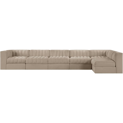 Rummi Beige Velvet Performance Fabric Upholstered 6pc. Modular Sectional