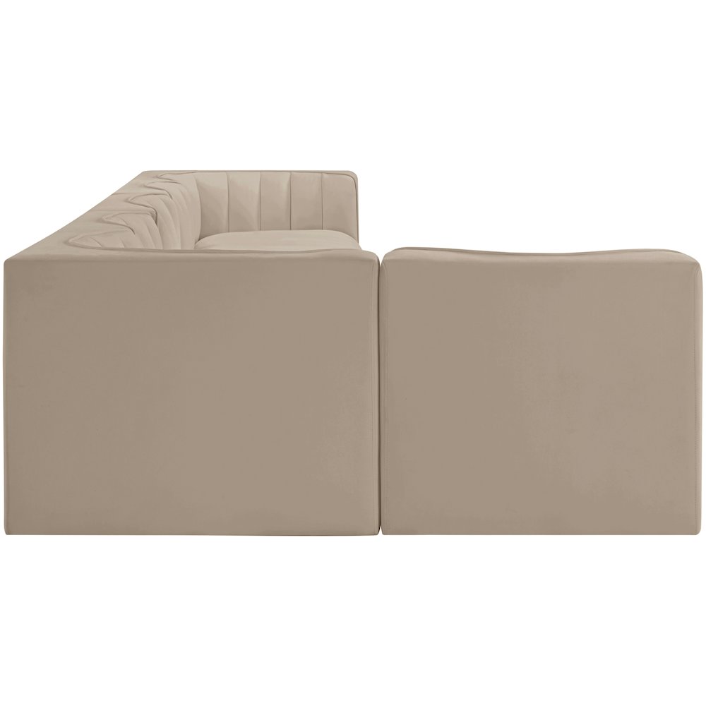 Rummi Beige Velvet Performance Fabric Upholstered 6pc. Modular Sectional