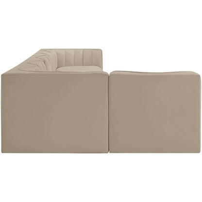 Rummi Beige Velvet Performance Fabric Upholstered 6pc. Modular Sectional