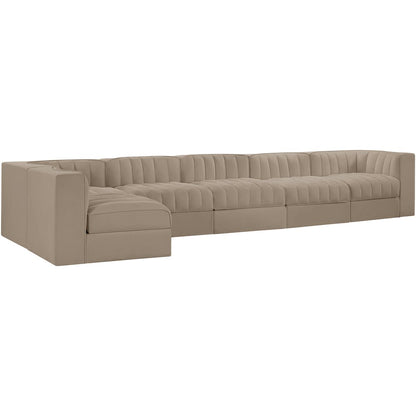 Rummi Beige Velvet Performance Fabric Upholstered 6pc. Modular Sectional