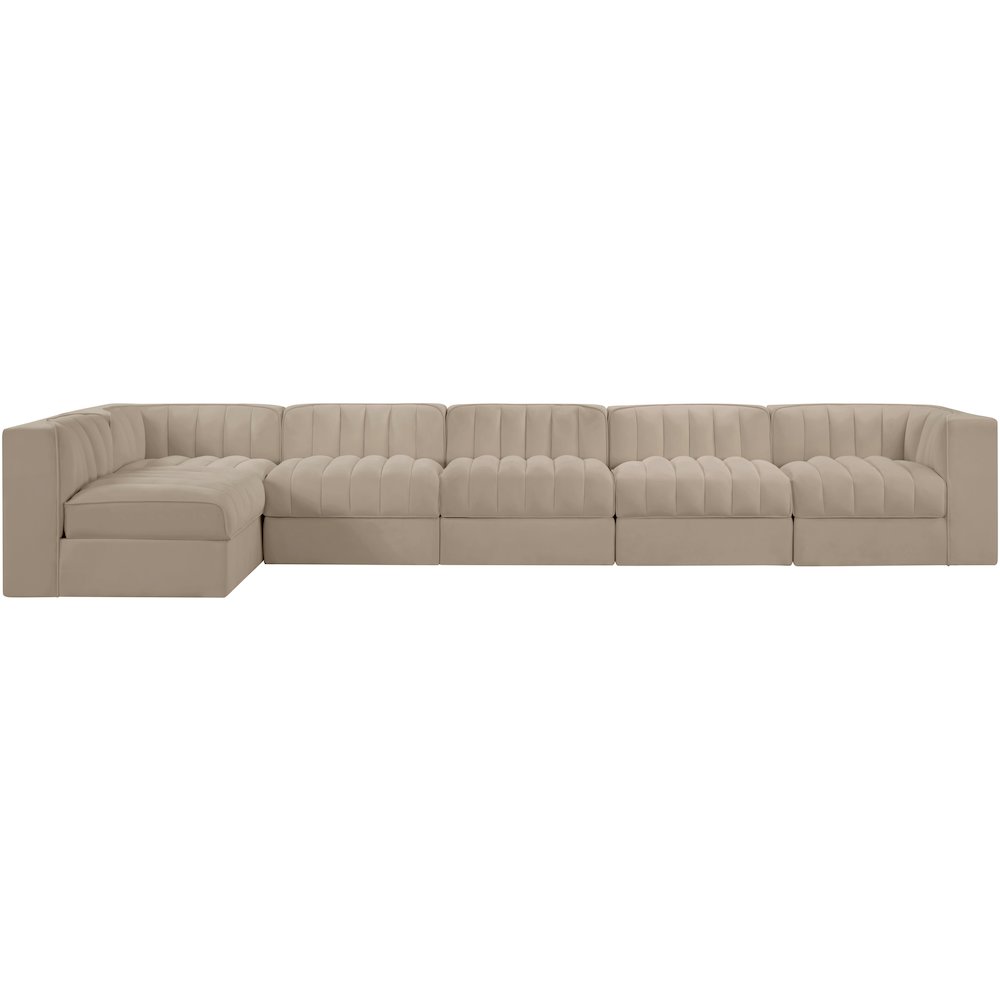 Rummi Beige Velvet Performance Fabric Upholstered 6pc. Modular Sectional