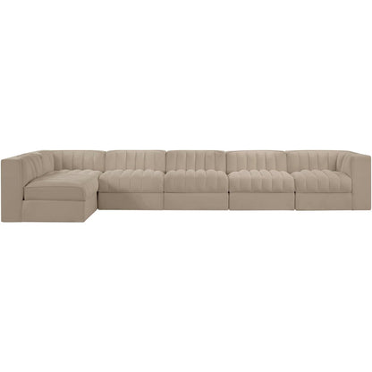 Rummi Beige Velvet Performance Fabric Upholstered 6pc. Modular Sectional