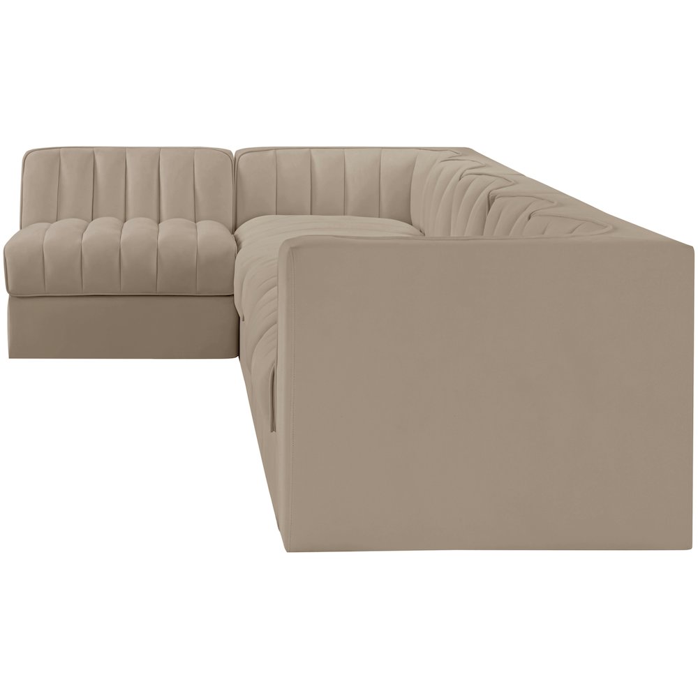 Rummi Beige Velvet Performance Fabric Upholstered 6pc. Modular Sectional