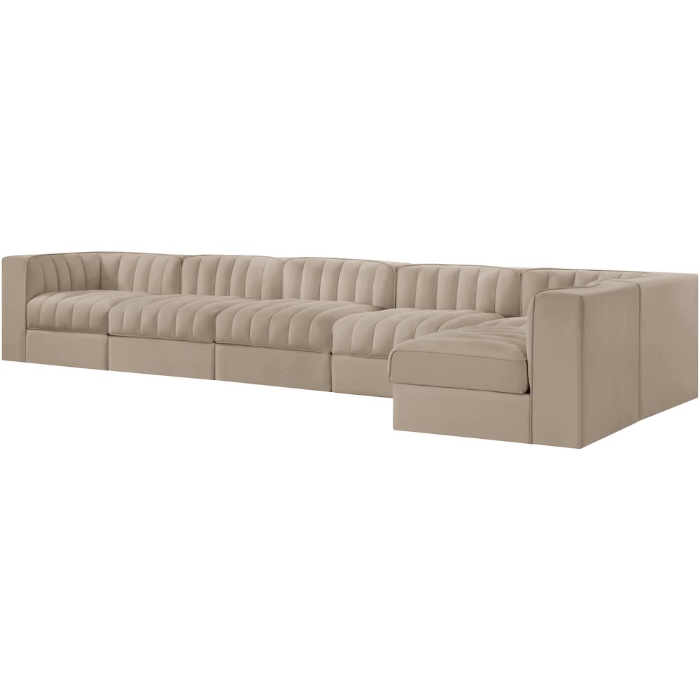 Rummi Beige Velvet Performance Fabric Upholstered 6pc. Modular Sectional