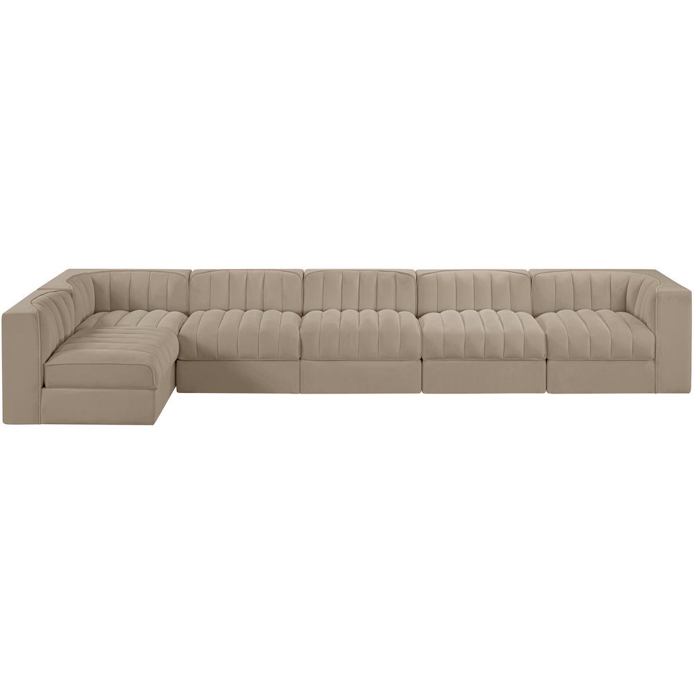 Rummi Beige Velvet Performance Fabric Upholstered 6pc. Modular Sectional