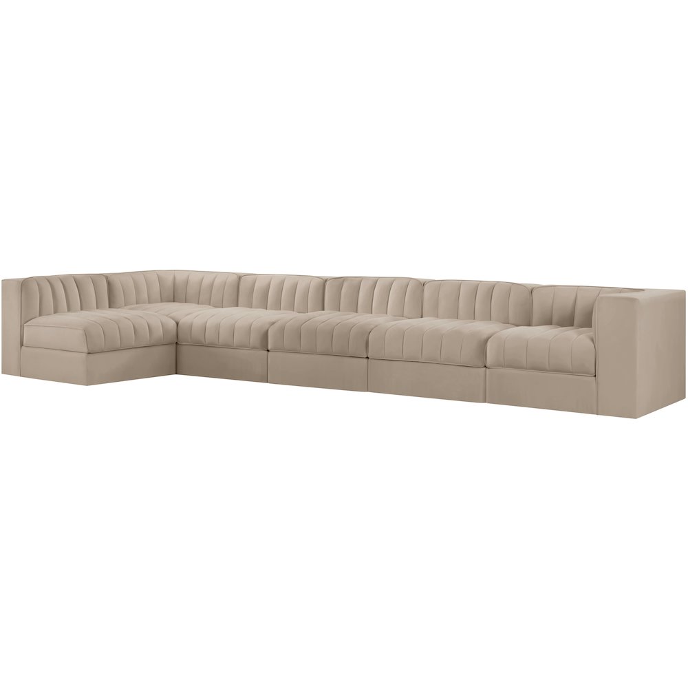 Rummi Beige Velvet Performance Fabric Upholstered 6pc. Modular Sectional