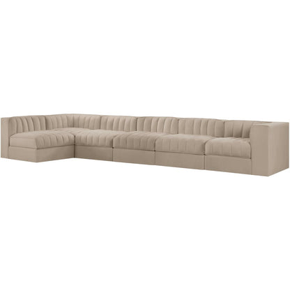 Rummi Beige Velvet Performance Fabric Upholstered 6pc. Modular Sectional