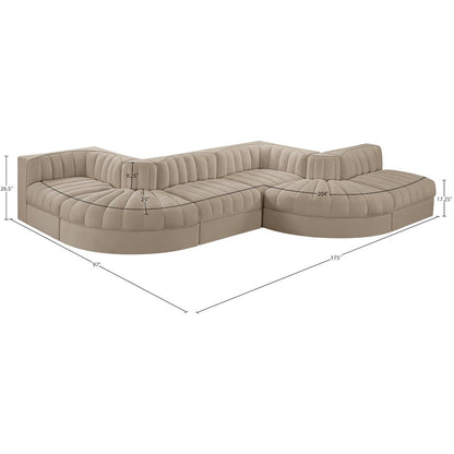 Rummi Beige Velvet Performance Fabric Upholstered 6pc. Modular Sectional