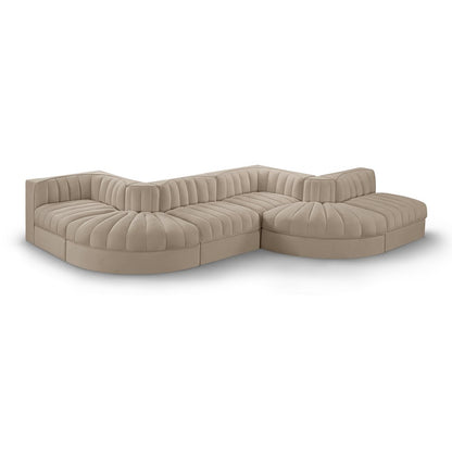 Rummi Beige Velvet Performance Fabric Upholstered 6pc. Modular Sectional
