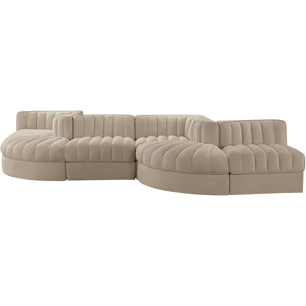 Rummi Beige Velvet Performance Fabric Upholstered 6pc. Modular Sectional