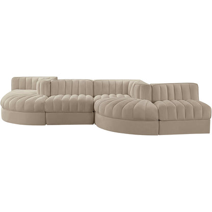 Rummi Beige Velvet Performance Fabric Upholstered 6pc. Modular Sectional