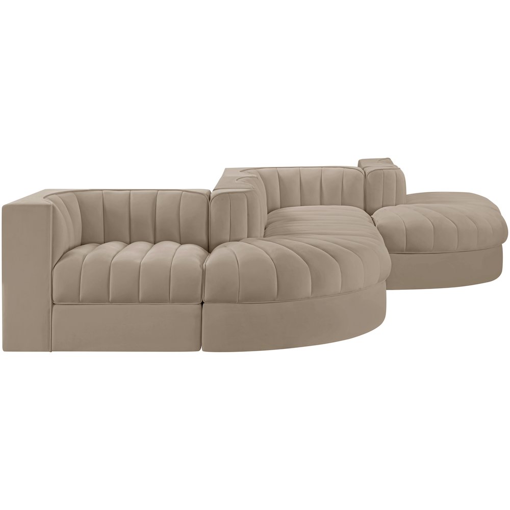 Rummi Beige Velvet Performance Fabric Upholstered 6pc. Modular Sectional