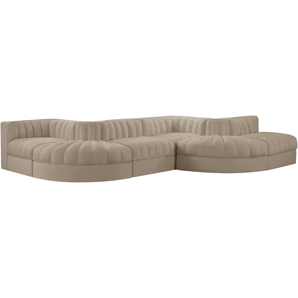 Rummi Beige Velvet Performance Fabric Upholstered 6pc. Modular Sectional