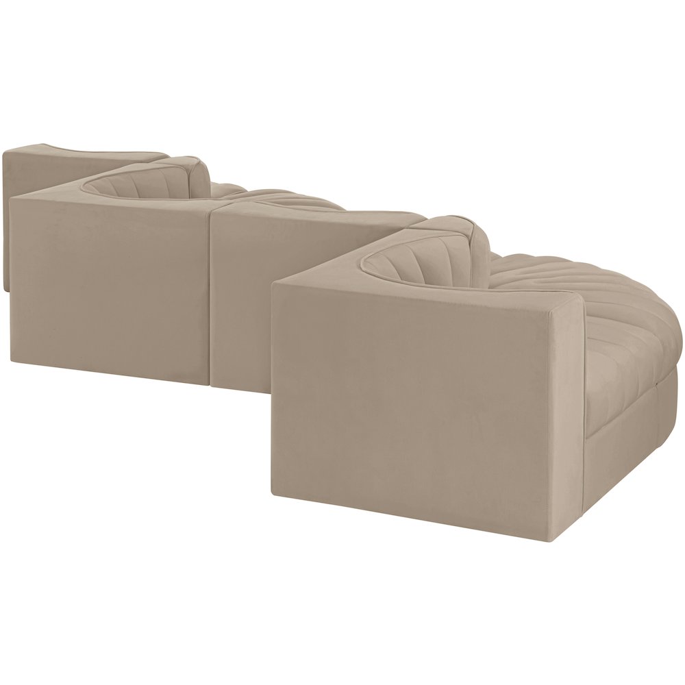 Rummi Beige Velvet Performance Fabric Upholstered 6pc. Modular Sectional